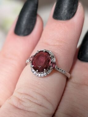 1.3ct 8.4x7 Oval Pink Unheated Mozambique Tourmaline Halo Ring w/ Accent Stones